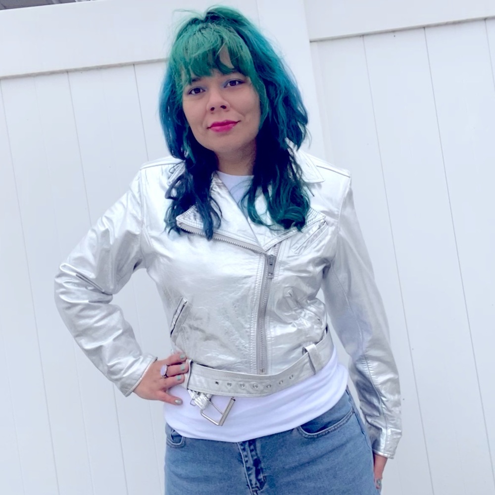 Genuine Leather Silver MetalLic Moto Jacket Sz L